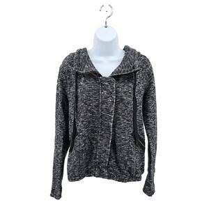 Silence + Noise Black White Heathered Zip Up Sweatshirt Knit Moto Jacket WMS S